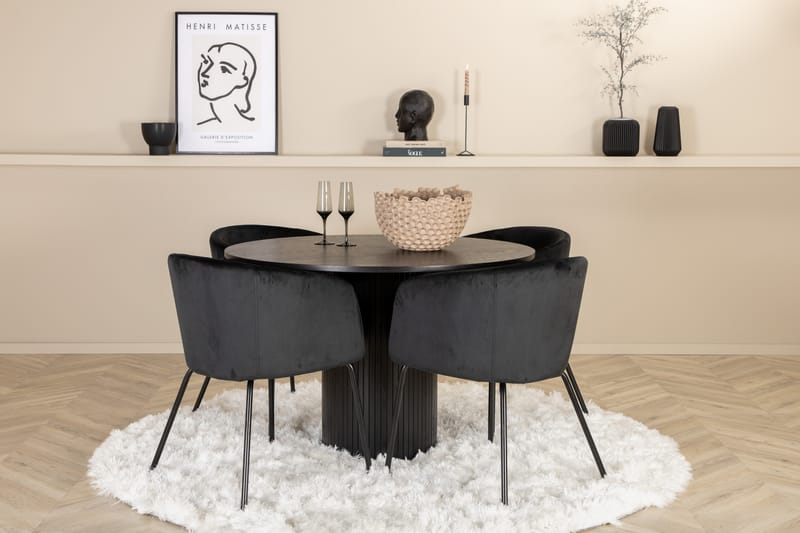 Bianca Rundt Spisebord med 4stk Berit Spisestol - Møbler - Bord - Spisebord & kjøkkenbord