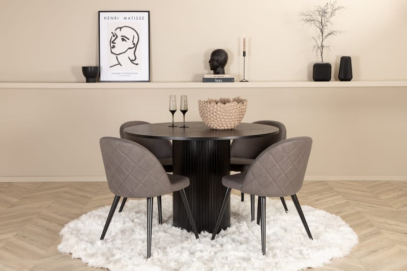 Bianca Rundt Spisebord med 4stk Velvet Spisestol - Møbler - Bord - Spisebord & kjøkkenbord