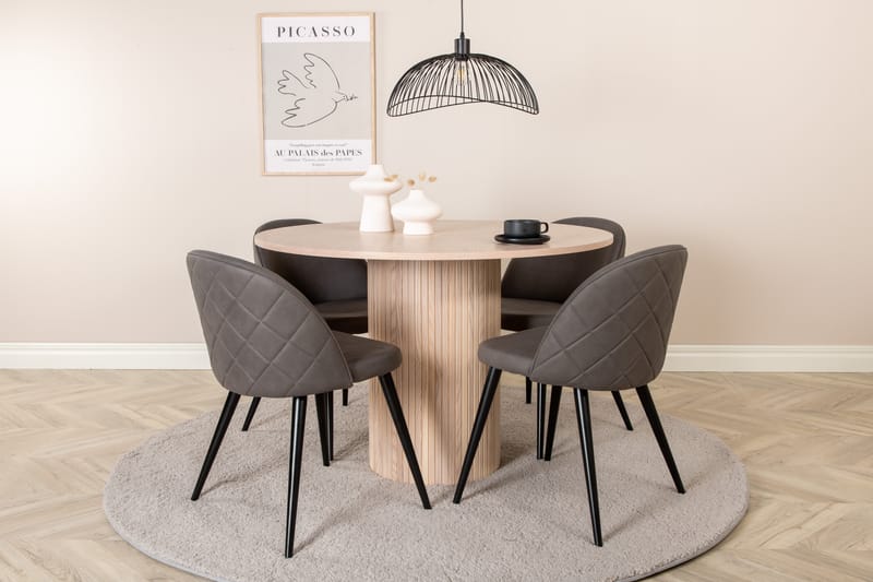 Bianca Rundt Spisebord med 4stk Velvet Spisestol - Møbler - Bord - Spisegrupper