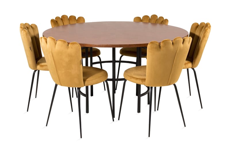 Copenhagen Spisegruppe med 6 Limhamn Spisestoler Gul - Furniture Fashion - Møbler - Senger - Kontinentalsenger