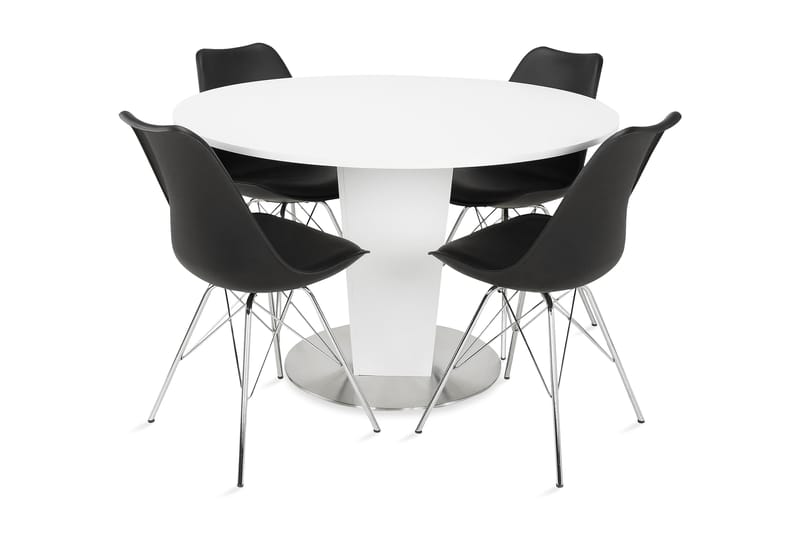 Cubic Spisegruppe 120 cm med 4 Shell Stoler - Hvit/Svart - Hagemøbler - Hagebord - Spisebord