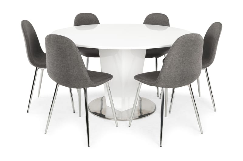 Diamond Spisegruppe med 6 Nibe Stoler - Grå/Krom - Møbler - Bord - Spisebord & kjøkkenbord