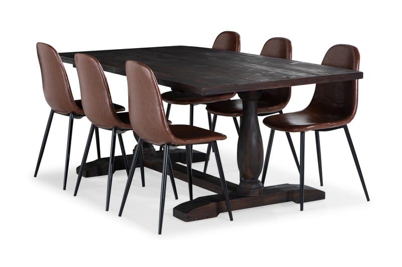Dijon Spisebord 200 cm med 6 Spisestoler Brun PU - Møbler - Bord - Spisegrupper