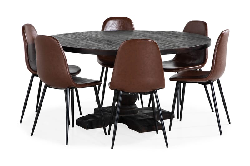 Dijon Spisegruppe Rund 150 cm inkl. 6 Spisestoler - Brun - Møbler - Bord - Spisebord & kjøkkenbord