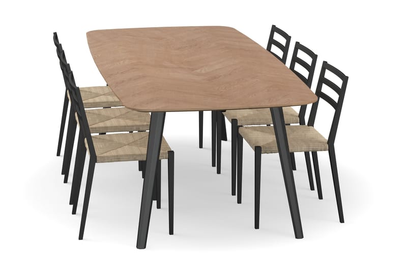Dugard Spisebord 220 cm med 6 Milakh Spisestoler - Brun - Møbler - Bord - Spisegrupper
