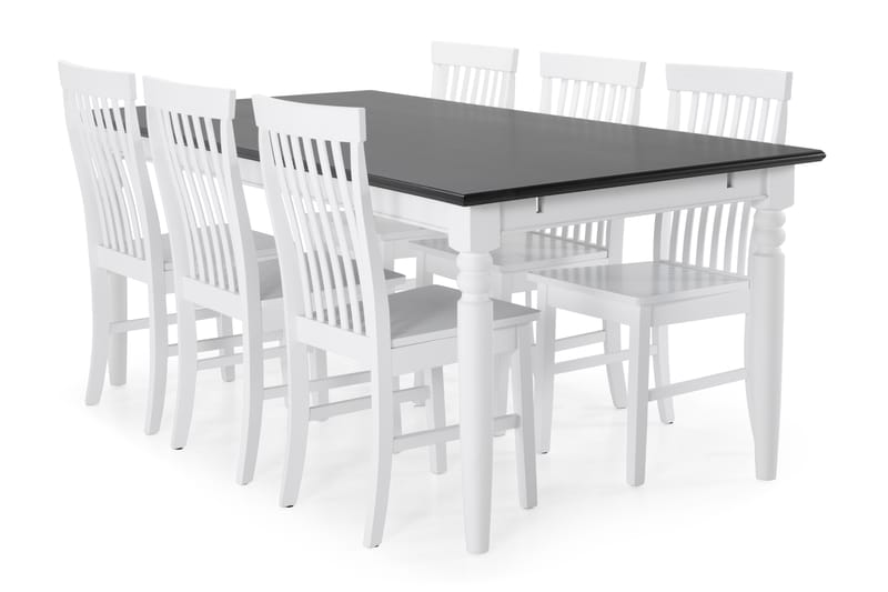 Hampton Spisebord med 6 Augusta stoler - Hvit/Svart - Møbler - Bord - Spisegrupper