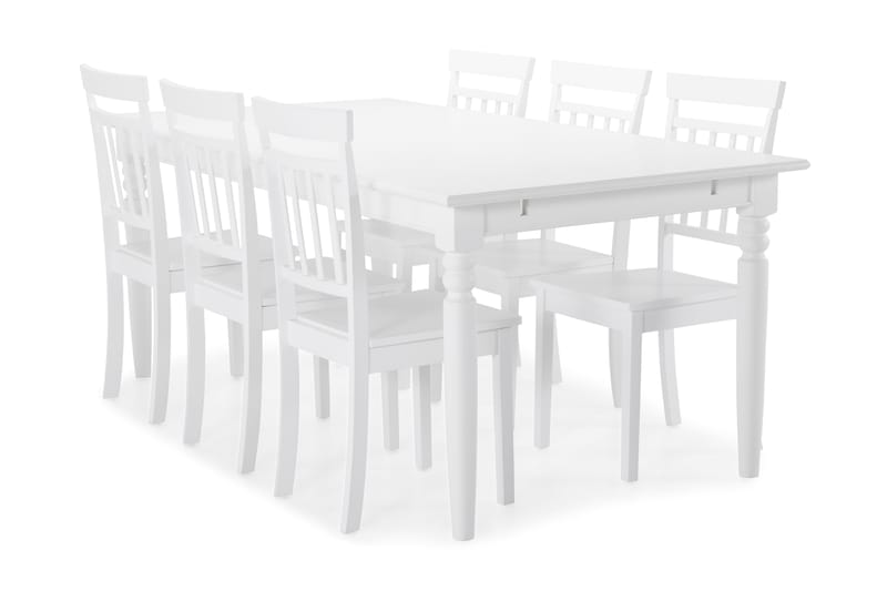 Hampton Spisebord med 6 Hudson stoler - Hvit - Møbler - Bord - Spisegrupper