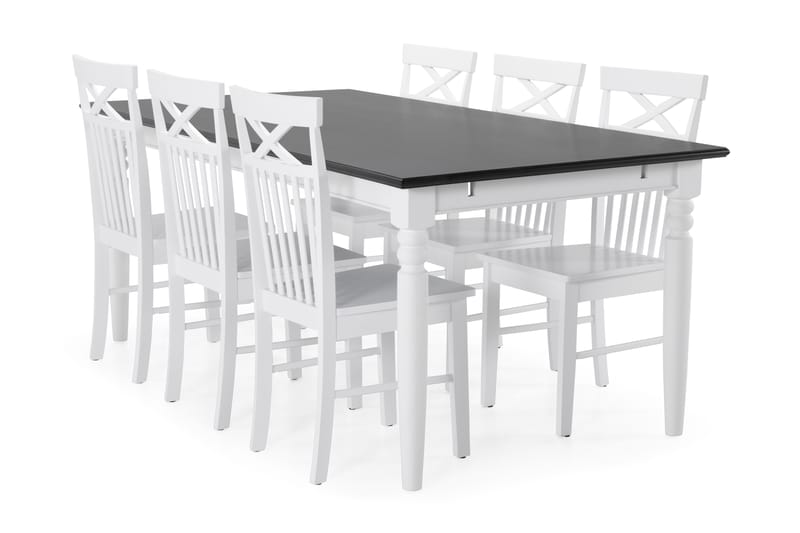 Hampton Spisebord med 6 Michigan stoler - Hvit/Svart - Møbler - Bord - Spisegrupper