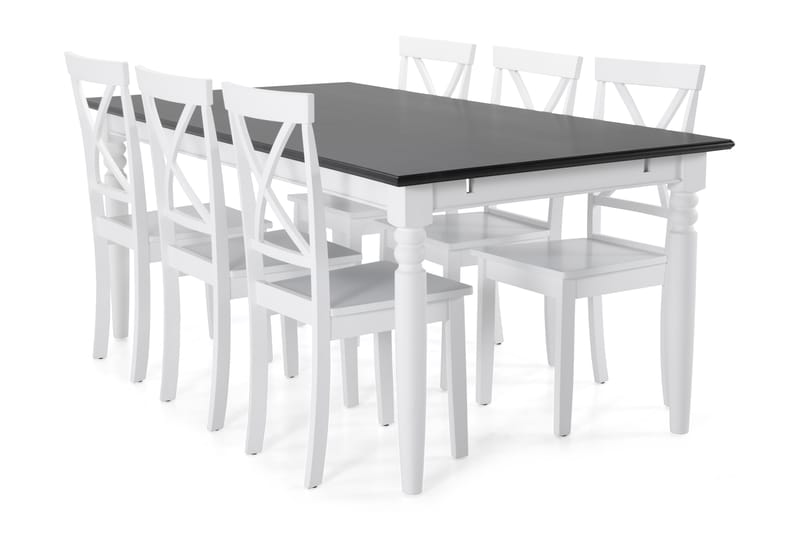 Hampton Spisebord med 6 Mirimar stoler - Hvit/Svart - Møbler - Bord - Spisegrupper