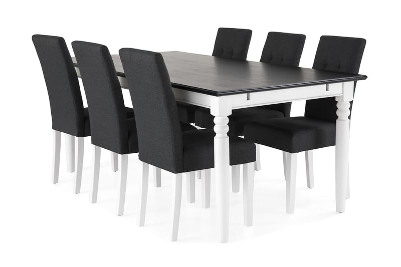 Hampton Spisegruppe 190 cm Mahognifiner med 6 Viktor Stoler - Svart/Hvit/Mørkegrå - Møbler - Bord - Spisebord & kjøkkenbord