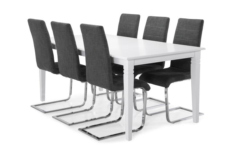 Hartford Spisebord med 6 Cibus stoler - Hvit/Grå - Møbler - Bord - Spisegrupper