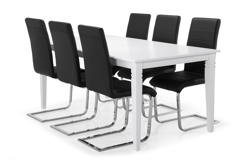Hartford Spisebord med 6 Cibus stoler - Hvit/Svart/Krom - Møbler - Stoler & lenestoler - Spisestuestoler & kjøkkenstoler