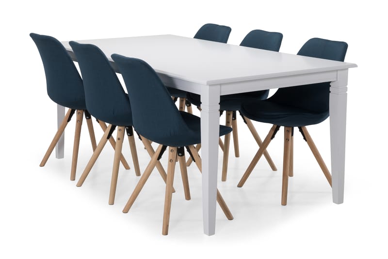 Hartford Spisebord med 6 Forum stoler - Hvit/Blå - Møbler - Bord - Spisebord & kjøkkenbord