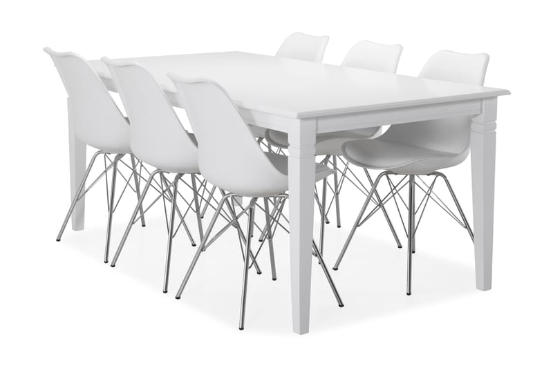 Hartford Spisebord med 6 Shell stoler - Hvit/Krom - Møbler - Bord - Spisegrupper