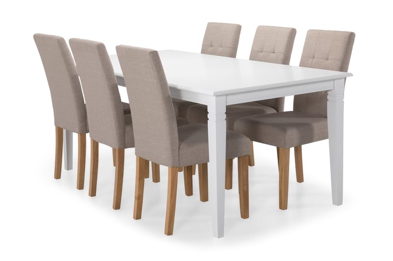 Hartford Spisebord med 6 Viktor stolerr - Beige/Eik - Møbler - Senger - Sengeramme & sengestamme