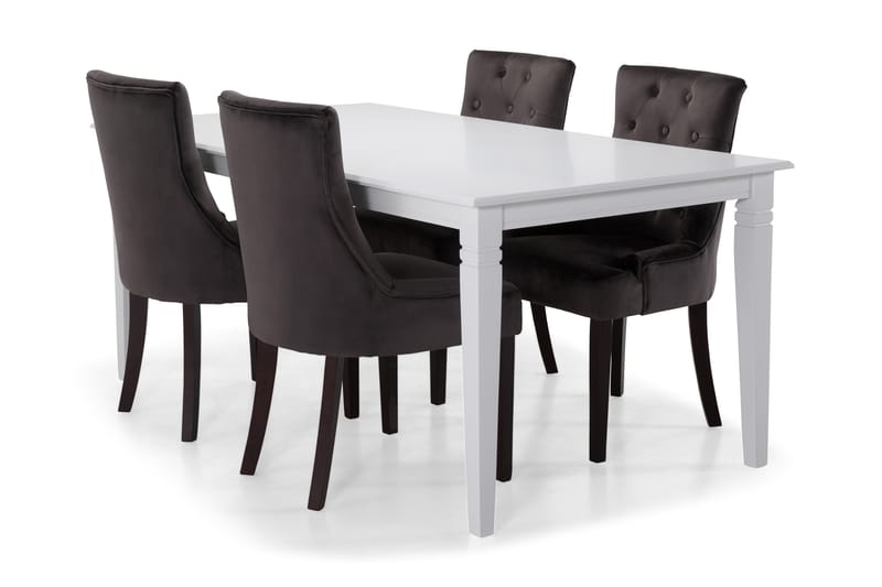 Hartford Spisebord med 6 Viktoria Lenestol - Hvit/Mørkegrå/Fløyel - Møbler - Bord - Spisegrupper
