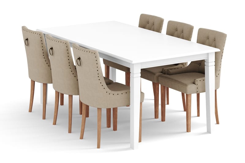 Hartford Spisebord med 6 Viktoria stoler - Hvit/Beige - Møbler - Bord - Spisegrupper