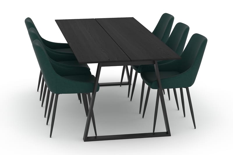 Hollan Spisebord 200 cm med 6 Alsarp Kjøkkenstoler - Svart - Møbler - Bord - Spisegrupper