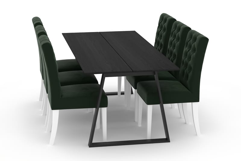 Hollan Spisebord 200 cm med 6 Jenny Spisestoler Fløyel - Svart - Møbler - Bord - Spisegrupper
