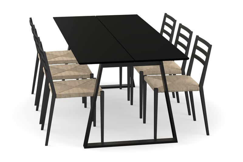 Hollan Spisebord 200 cm med 6 Milakh Spisestoler - Svart - Møbler - Bord - Spisegrupper