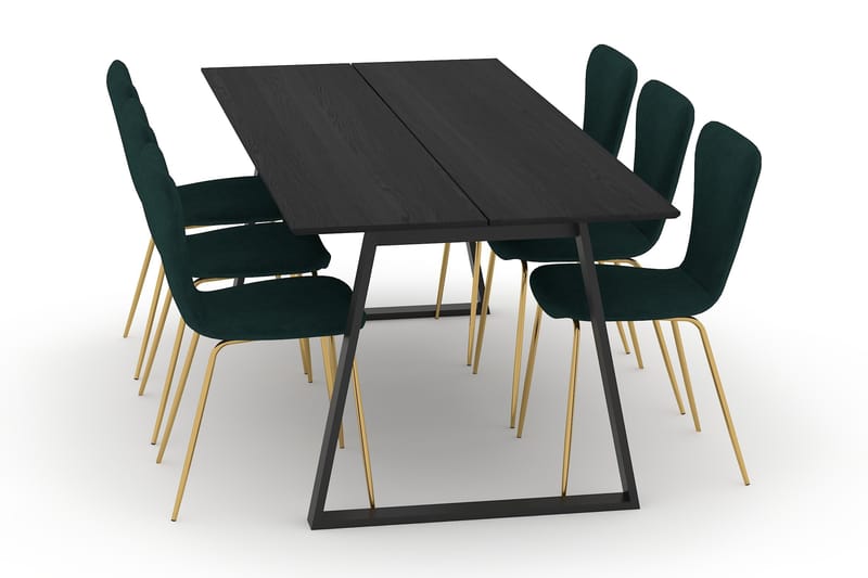 Hollan Spisebord 200 cm med 6 Perco Kjøkkenstoler Fløyel - Svart - Møbler - Bord - Spisegrupper