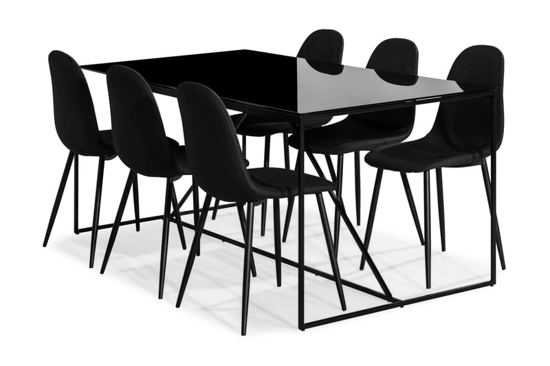 Indy Spisegruppe med 6 Nibe Stoler - Glass/Metall/Svart - Møbler - Bord - Spisebord & kjøkkenbord