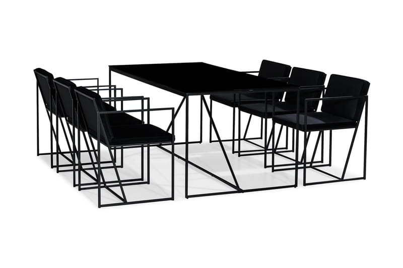 Indy Spisegruppe med 6 Stoler - Glass/Metall/Hvit/Svart - Møbler - Bord - Avlastningsbord - Brettbord og småbord