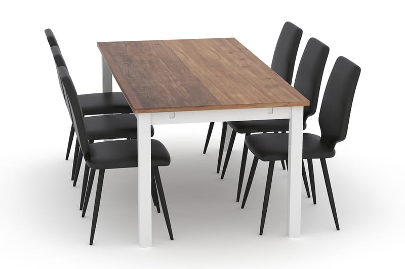 Jasmin Forlengning Spisebord 90 cm med 6 Valasco Spisestoler - Natur/Hvit - Møbler - Bord - Spisegrupper