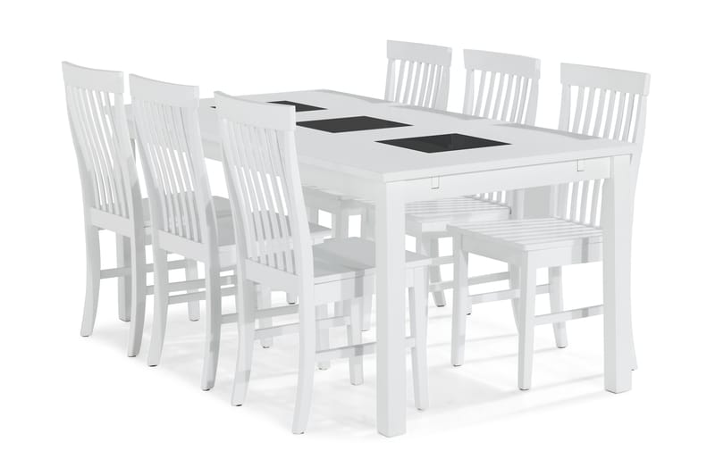 Jasmin Spisebord med 6 Augusta stoler - Hvit - Møbler - Bord - Spisegrupper