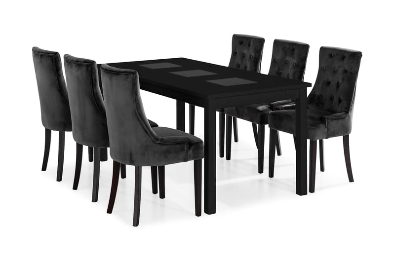 Jasmin Spisebord Med 6 Victoria Lenestol - Svart - Møbler - Bord - Spisebord & kjøkkenbord