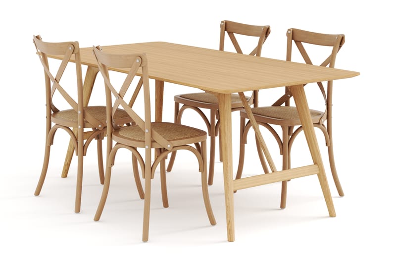 Jerup Spisebord 180 cm Massiv Eik med 4 Kalb Spisestoler - Natur - Møbler - Bord - Spisegrupper