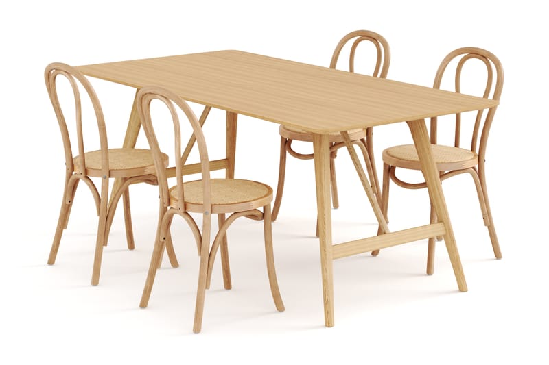 Jerup Spisebord 180 cm Massiv Ek med 4 Risaberga Spisestoler - Natur - Møbler - Bord - Spisegrupper