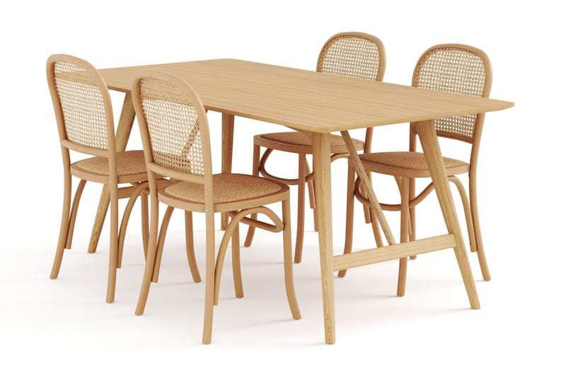 Jerup Spisebord 180 cm  med 4 Bjarshog Spisestoler - Natur - Møbler - Bord - Spisegrupper