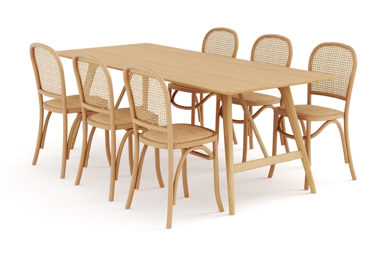 Jerup Spisebord 220 cm Massiv Eik med 6 Bjarshog Spisestoler - Natur - Møbler - Bord - Spisegrupper