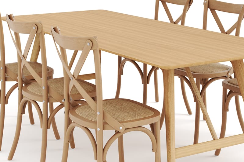 Jerup Spisebord 220 cm Massiv Eik med 6 Kalb Spisestoler - Natur - Møbler - Bord - Spisegrupper