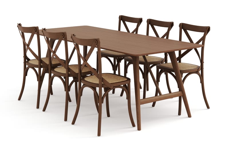 Jerup Spisebord 220 cm  med 6 Kalb Spisestoler - Brun - Møbler - Bord - Spisegrupper