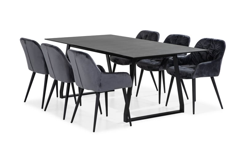 Kaj Spisebord 200 cm med 6 Giovanni Stoler Fløyel - Møbler - Bord - Spisegrupper