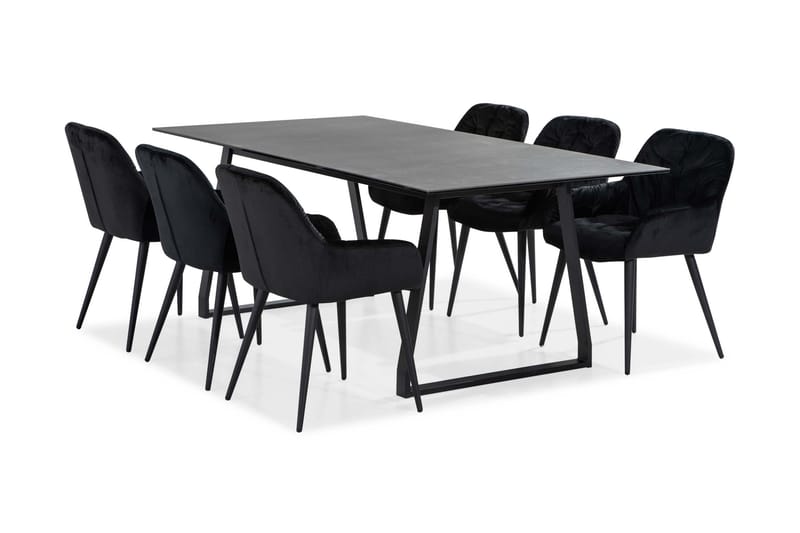 Kaj Spisebord 200 cm med 6 Giovanni Stoler Fløyel - Møbler - Bord - Spisebord & kjøkkenbord