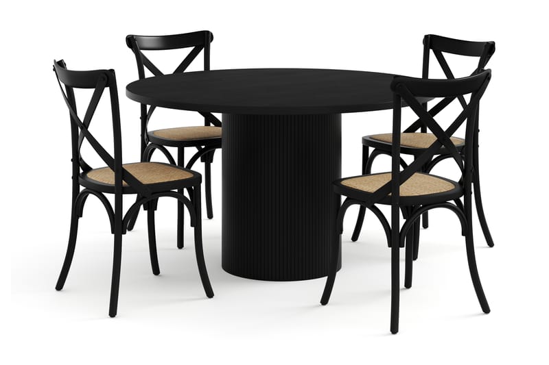Kopparbo Spisebord Rundt 130 cm med 4 Kalb Spisestoler - Svart - Møbler - Bord - Spisegrupper
