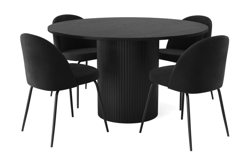 Kopparbo Spisegruppe 130 cm Rund inkl. 4 Felipe Stoler - Svart / Svart - Møbler - Bord - Spisebord & kjøkkenbord