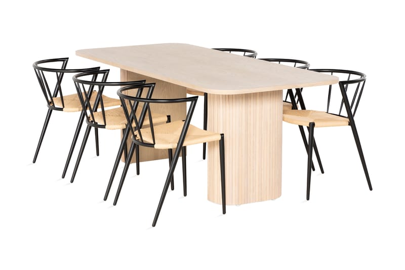 Kopparbo Spisegruppe 200 cm inkl. 6 Winston Stoler - Hvit/Svart - Møbler - Bord - Spisebord & kjøkkenbord