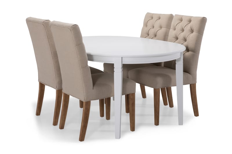 Läckö Forlengningsbart Spisebord 150 cm Ovalt - Hvit/Beige - Tekstiler - Tepper & Matter - Moderne matte - Viskosematter