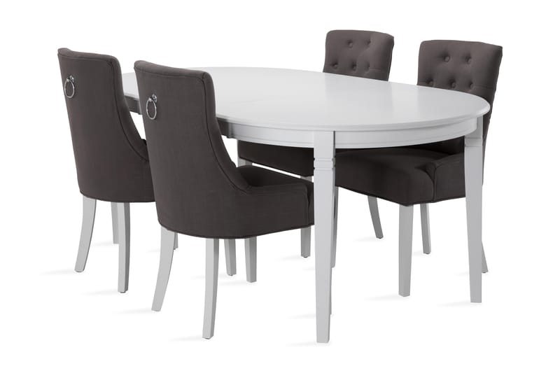 Läckö Forlengningsbart Spisebord 150 cm Ovalt - Hvit/Svart/Grå - Møbler - Bord - Spisegrupper