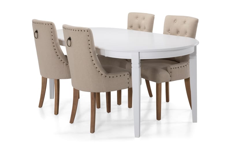Läckö Spisebord 200 cm Ovalt - Hvit/Beige - Møbler - Bord - Spisegrupper