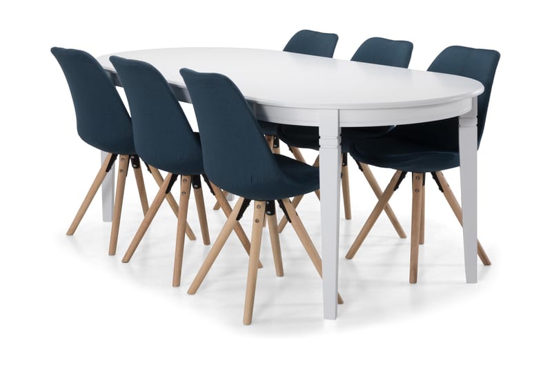 Läckö Spisebord 200 cm Ovalt - Hvit/Beige/Blå - Møbler - Bord - Spisegrupper