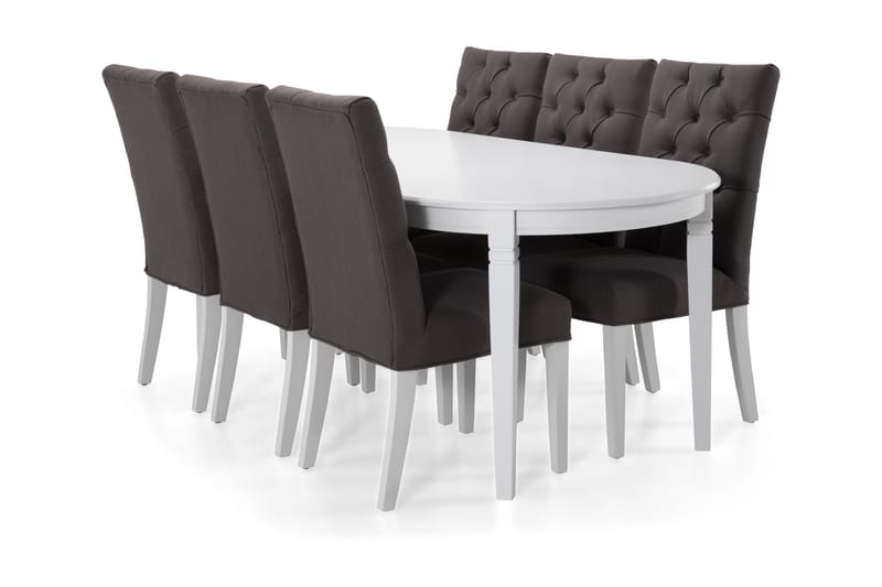 Läckö Spisebord 200 cm Ovalt - Hvit/Grå - Møbler - Bord - Spisegrupper