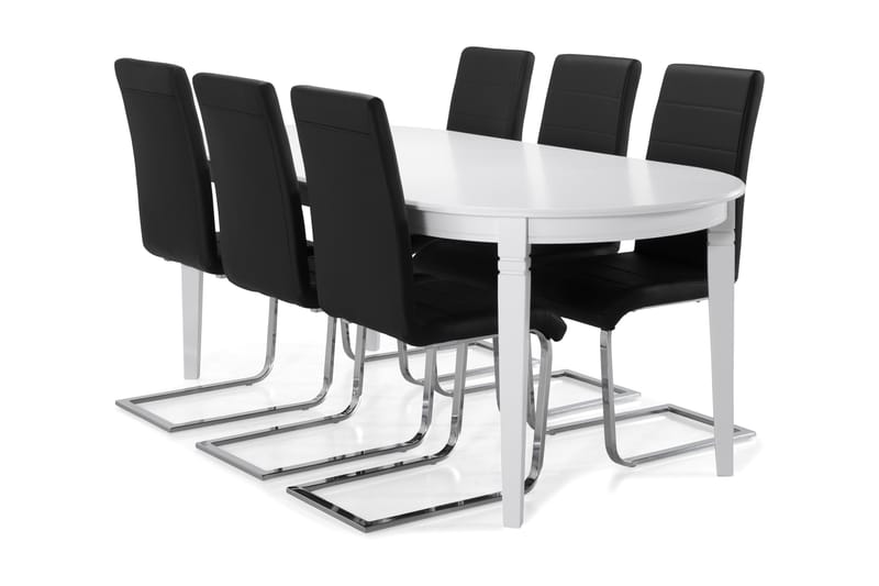 Läckö Spisebord 200 cm Ovalt - Hvit/Svart - Møbler - Bord - Spisegrupper