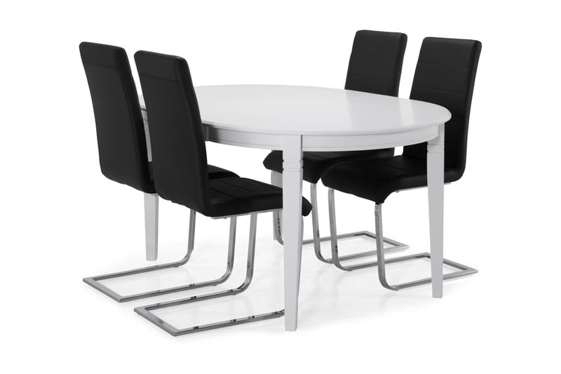 Läckö Spisebord med 4 Cibus stoler - Hvit/Svart/Krom - Møbler - Bord - Spisegrupper