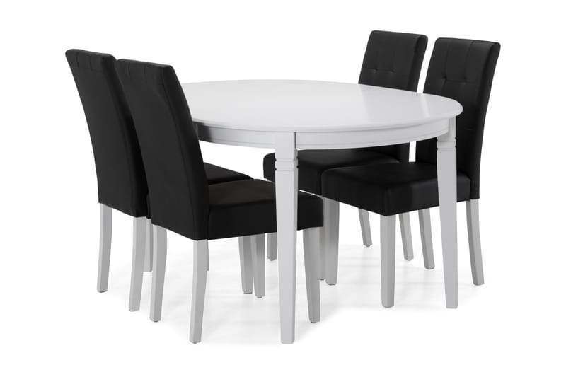 Läckö Spisebord med 4 Viktor stoler - Hvit/Svart PU - Møbler - Bord - Spisegrupper