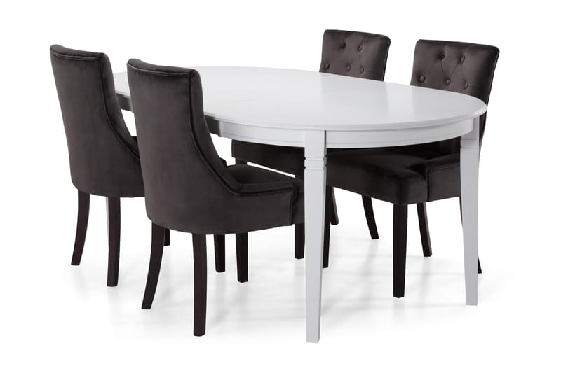 Läckö Spisebord med 4 Viktoria Lenestoler - Mørkegrå/Fløyel - Møbler - Bord - Spisegrupper